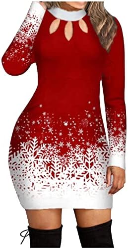 Божиќни фустани за жени карирани екипаж вратот Дедо Мраз Работни фустани за тело, разделен завој коктел ноќна забава фустан
