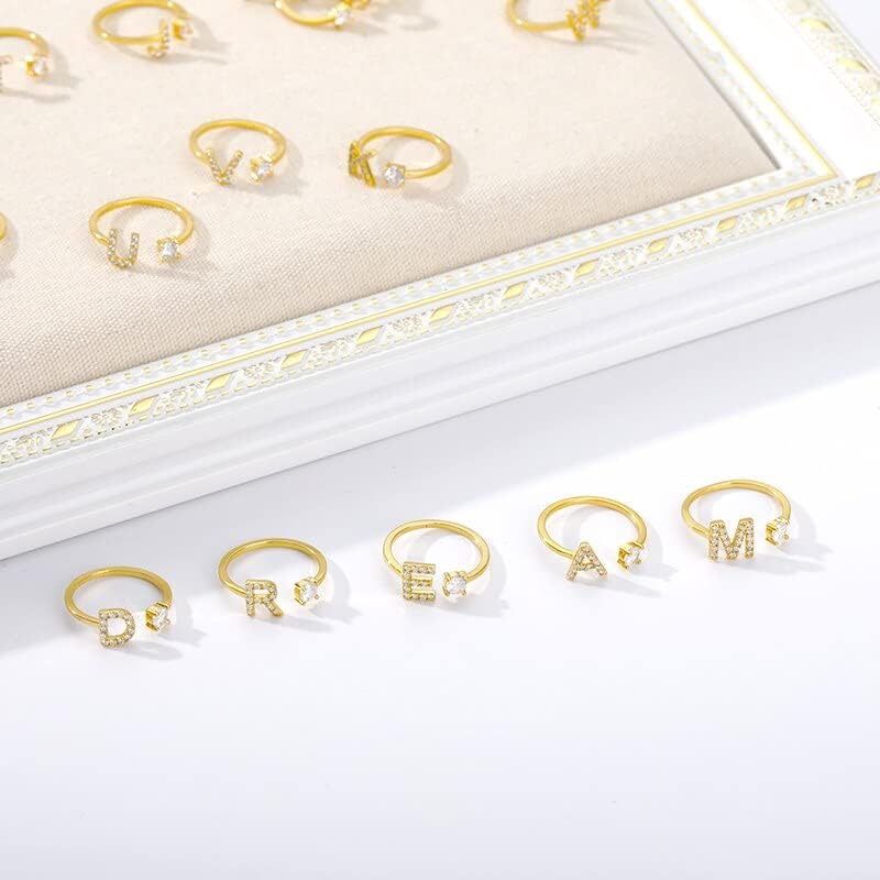 Почетни прстени за Flexia за жени A-Z 26 Писма за прстенест со злато, азбука, женски накит за грил-L-61739
