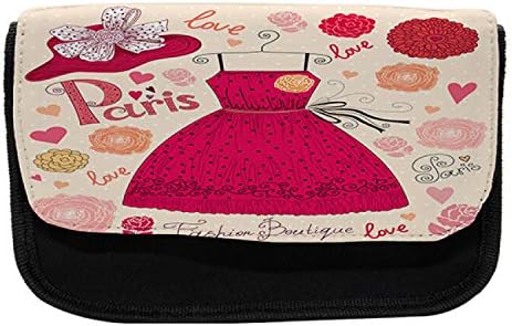 Лунарлив моден молив случај, ретро модни елементи, торба со молив со ткаенини со двоен патент, 8,5 x 5,5, крем розово црвено