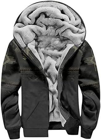 Јакни за мажи, задебелување на шерпа руно наредени топли зимски палта, гроздобер графички меки ватирана надворешна облека со аспиратор