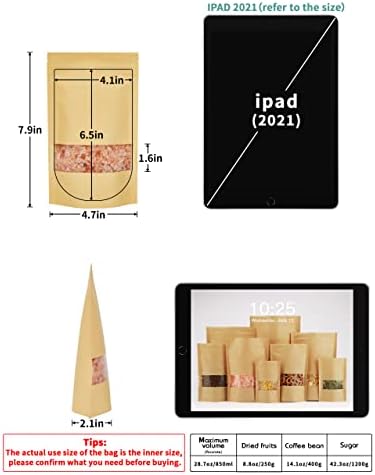 FireKylin 100 Парчиња Крафт Хартиени Кеси Со Прозорец, 4.7 x 7.9 Торбички За Стоење, Кеси За Складирање Храна Со Патент За