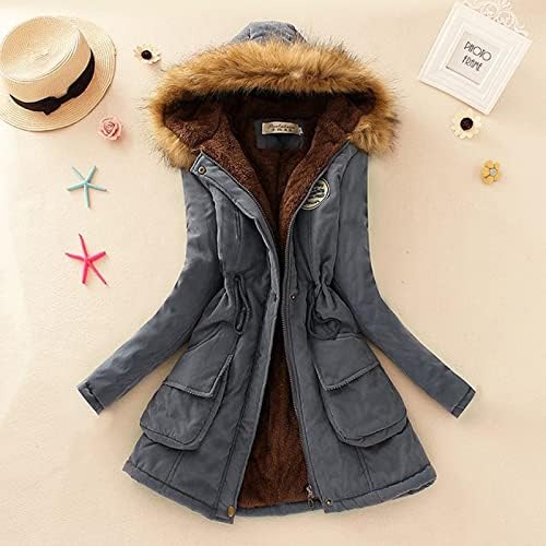 Mmmknlrm женски топло задебелен палто Топло трендовски зимско руно факс со качулка снег ρuffer палто јакни спортски јакни