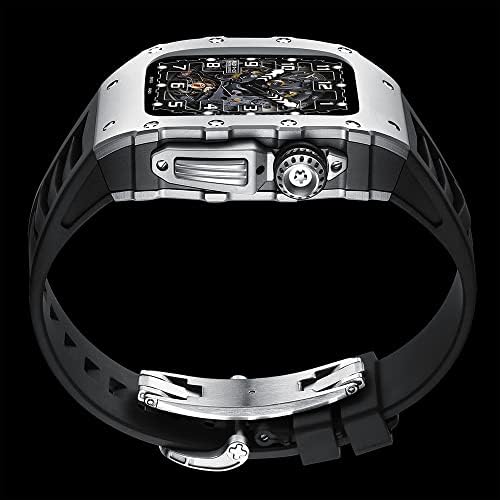 ЦНХКАУ Луксузна Алуминиумска Легура Метална Кутија за Apple Watch 8 7 6 SE 5 4 Комплет За Модификација Iwatch Серија 44MM 45MM Гумен