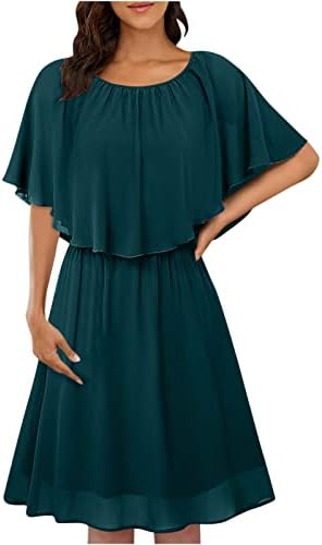Hcjkdu женски летен фустан, тркалезен врат, рафли без ракави шифон наметка мини фустани, обичен проток за замав, краток фустан