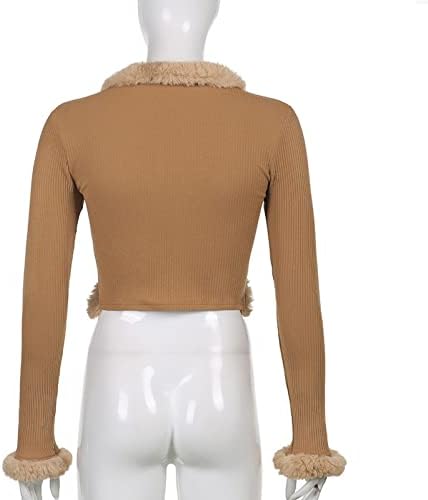 Женска зимска мода 2023 година цврста боја кратка волна плетена обична кардиган секси жешка девојка кратка капут пролет