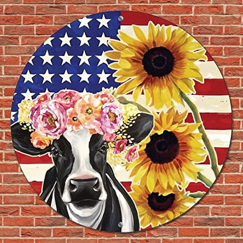 Гроздобер метален знак Плакета измешани сончогледи на знамето во САД и цветни фарми животни Ретро врата бар знак 'рѓосан венец знак метал