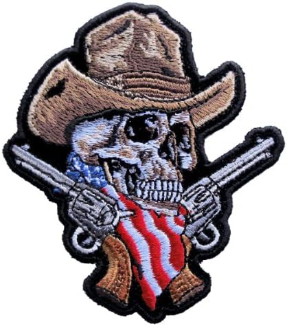 Кожа врховен мал американски пиштоли со череп со каубојски везени велосипедисти- кафеава мала