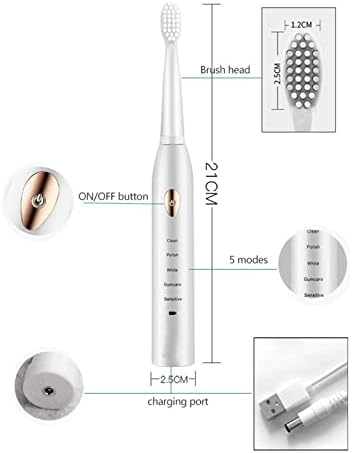 Електрична четка за заби на Bilukmi USB, електрична четка за заби за возрасни со 8 глави со четки, интелигентен 5-брзински тајминг, ултра-долга подготвеност, електрична че