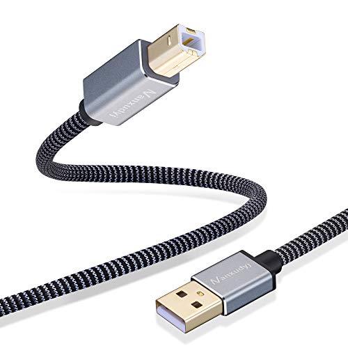 Кабел за печатач Nanxudyj 3ft, USB печатач кабел плетенка USB 2.0 тип А машко до Б машки кабел кабел кабел со голема брзина на печатач,