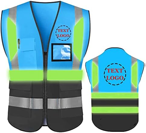 Јоушоп Висока рефлексивна видливост Безбедносен елек Обичајна ваша безбедносна облека за лого со рефлексивни ленти и преден патент