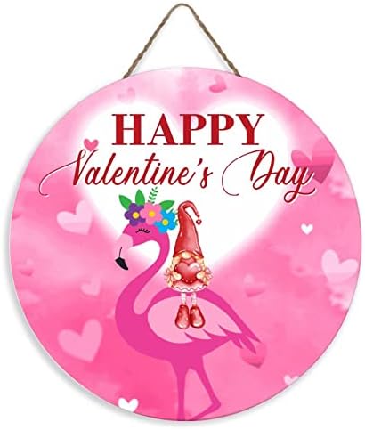 Декор за Денот на вineубените, добредојде на знак рустикален декор на влезната врата розови срца фламинго дрвена плакета симпатична