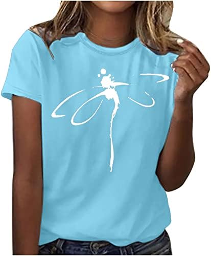 Женски маици за печатење на животни летни графички печати за ламбиња за ламили, основни маички, лежечки кратки ракави на вратот, врвови