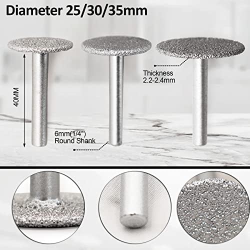 Шадијал 3-парчиња 25мм дијамантско тркало за сечење/обликување на плочки мермер тули гранит бетон со 6мм Шанк 46 Грит