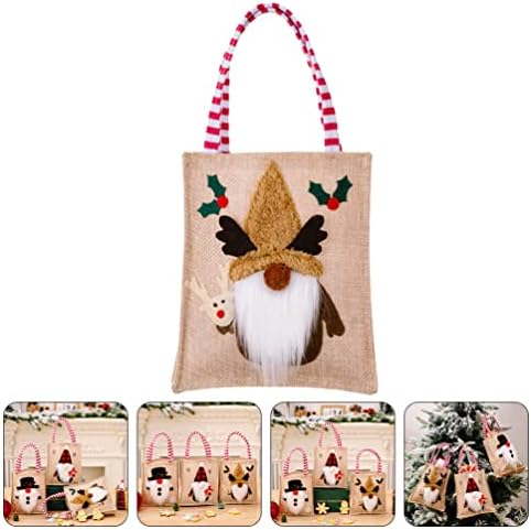 Прекацом Божиќни подароци торби Божиќни гноми Бурлап тота-торби- Постелнина за лекови за божиќни подароци со украсени уметнички занаети-