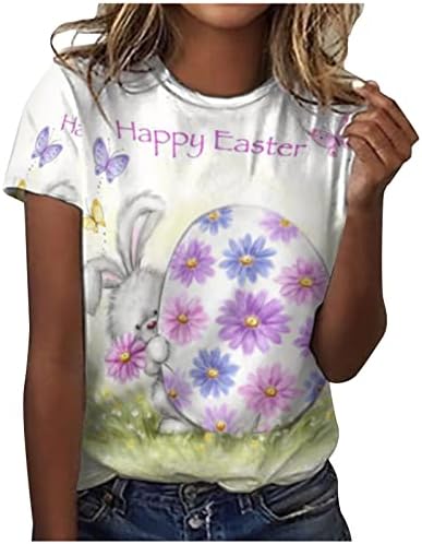 Велигденски кошули за жени зајак графички маица симпатична зајаче печатени кошули летни врвови за кратки ракави