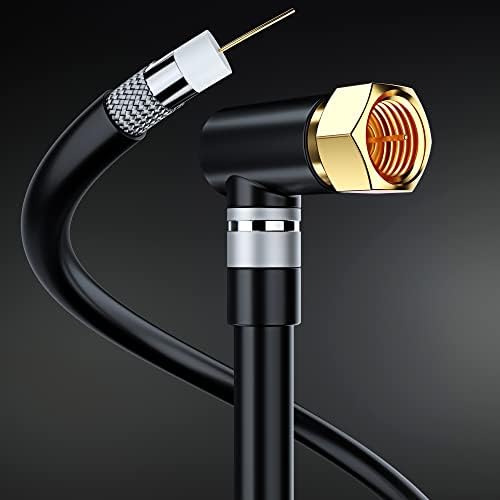 Коаксијален кабел RG6, со десен агол 90 ° конектор, 2 ft, Coax кабел F-Type Triple Coax кабел