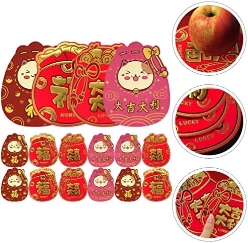 Амосфун Пликови Пликови пликови 24 парчиња Кинески Новогодишен Црвен Пакет Традиционална Кинеска Среќа Џеб За Пари Хонг Бао Хартија