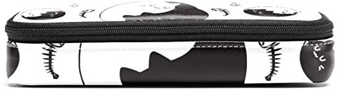 Cat Fishbone yin Yang Бела црна шема 84x55in кожен молив со молив, торба со пенкало со двоен патенти за чување торби за чување торби