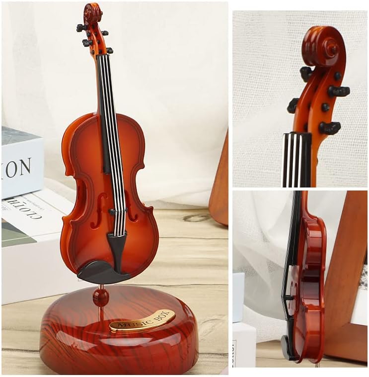 Музичка кутија за виолина, креативна музичка кутија Виолина со ротирачка музичка база, класична музичка кутија мини реплика