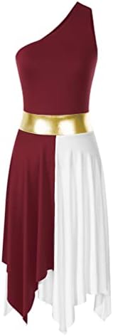 FeeShow женски асиметрични пофалби танцувачки туничен блок во боја литургиско обожавање танцувачки фустан