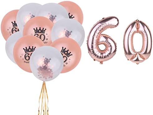 12 парчиња во 1 сет роза златен број 60 алуминиумски фолија балони конфети балони Поставете роденденски печатење латекс украси