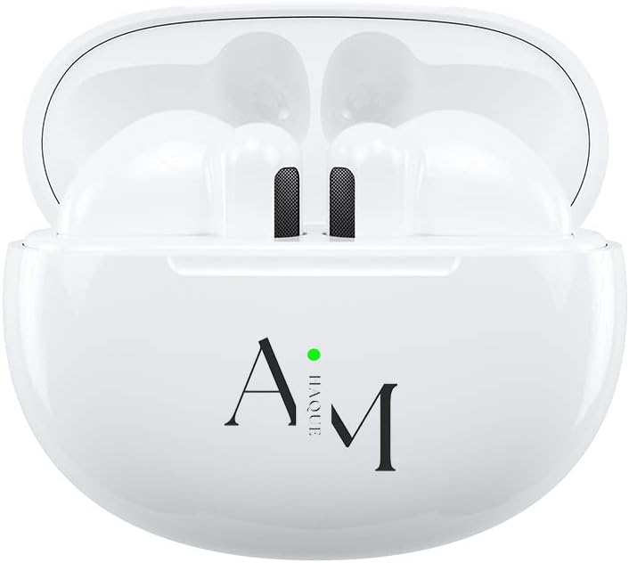 AMHAQUE Безжични Слушалки за iOS &засилувач; Андроид Телефони, Bluetooth 5.2+ENC Во Уво Слушалки Со Екстра Бас, Вграден Микрофон,