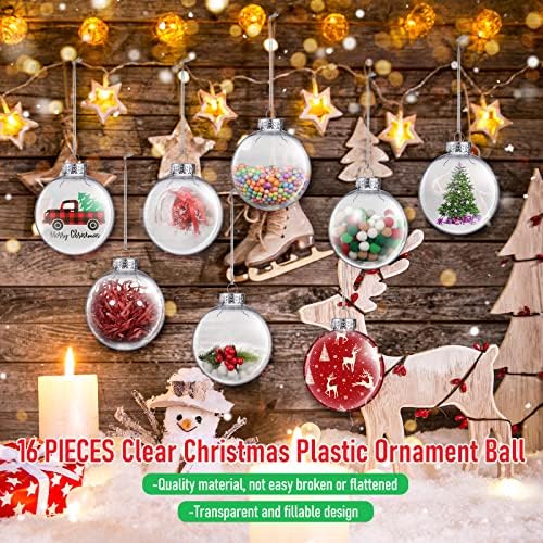 3,15 инчи Божиќ чиста пластика за пополнување топки со капаци и јаже транспарентна Божиќна декорација божици за DIY занаети новогодишна