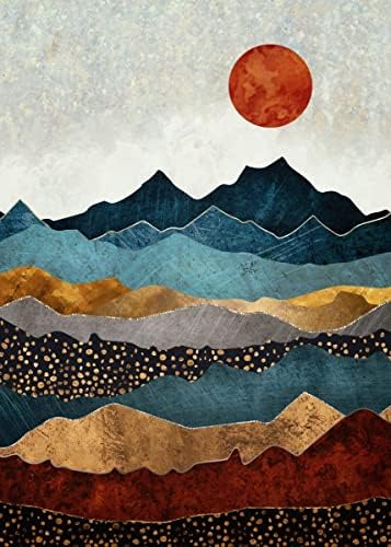 XWJJ Дијамантски сликарски планински комплет, комплети за дијамантски уметности за возрасни Сонце со целосна рунда со голема големина, апстрактна