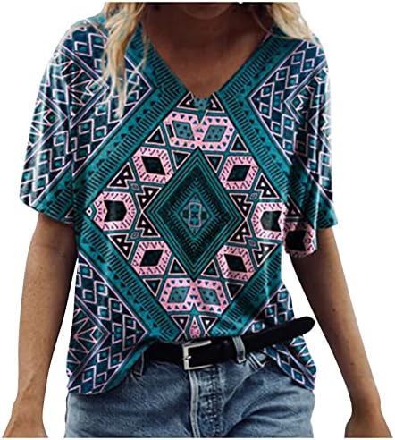 Женски врвови летни гроздобер графички графички маички со кратки ракави естетски кошули ретро печатење маици маици работат блузи