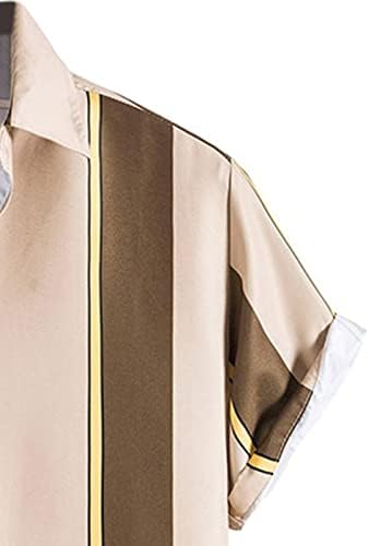 XXBR летни кошули за копче за кратки ракави за мажи надолу од алоха врвови тенок вклопна варијантна вертикална лента за крпеница