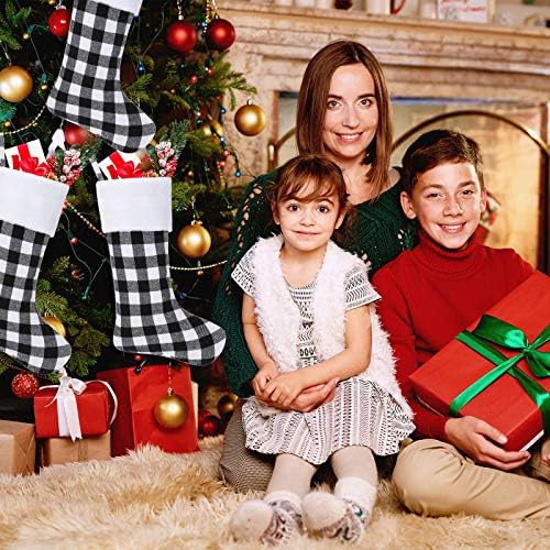 ЈОВИТЕК 18 инчи Божиќни чорапи карирани карирани порибни порибни крзнени манжетни за порибување камиони што висат чорапи за семеен одмор Божиќна забава
