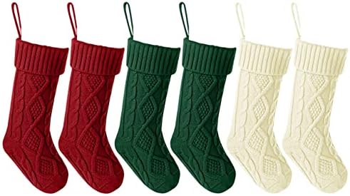 Тодозо Класик 6 пакет плетени божиќни чорапи плетени декорации за порибување рустикални фарми за порибување за семеен празник сезона слонова