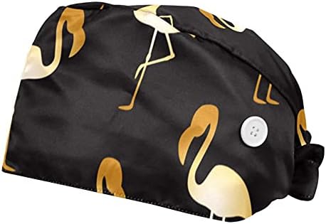Niaocpwy 2 пакет Златен фламинго на црно работни капачиња со црно bbackground со џемпер за жени, буфан чиста турбан капа