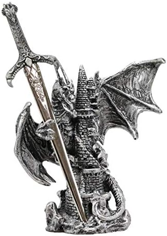Подарок Еброс Легендарниот сребрен змеј заштитен замок кула, отворач на писмо, фигура скулптура Дома и канцеларија Декоративна