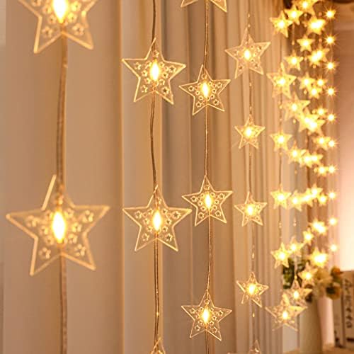 Futeni USB starвездена завеса за завеси, LED starвездени жици, осум -функционален режим на светло далечински управувач за спална соба за забава во затворен свадба Божиќна атм