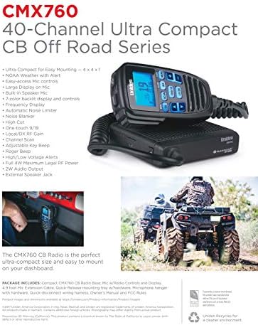 Uniden CMX760 Bearcat Off Road Series Компактна мобилна CB радио, 40-канална операција, Black & Bearcat 15-Watt Надворешен звучник