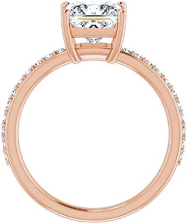 10K цврсто розово злато рачно изработено ангажман прстени 1.0 КТ принцеза исечете го моисанит дијамантски солитер свадба/невестински прстен поставен