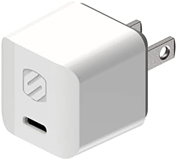Scosche HPDC20WT-SP Брз полнач PowerVolt 20W Mini Cube USB-C, Wallиден адаптер за телефон, 4x побрзо полнење за напојување, преносен излезен приклучок, бел