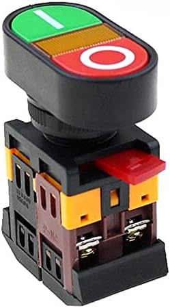 SkxMod 22mm 220V AC Вклучено/Исклучено СТАРТ СТОП 1 НЕ NC APBB-22N Двоен клуч Двојна позиција со LED жолт ламба за контрола на копчето