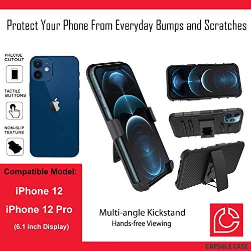 Случај охајо Компатибилен со iPhone 12 [Заштита Од Воено Одделение Отпорна На Удари Тешка Футрола За Футрола Заштитна Црна Обвивка] за iPhone
