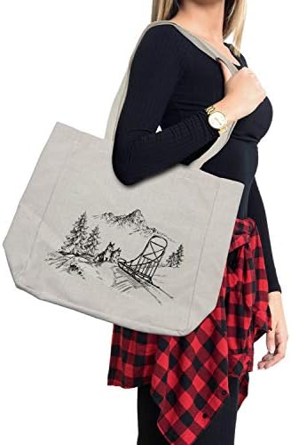 Амбесон Алјаска Маламут торба за купување, планински пејзаж во зимски санки кучиња борови дрвја дивина уметност, еко-пријателска торба за