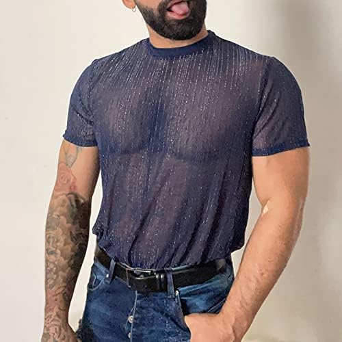 Менс гледаат преку кошулата на Sequins, геј мрежа Hotешка летна клупска забава во петок навечер маица лесен секси врв
