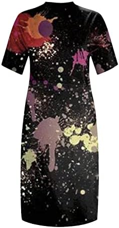 Фустан Со Маица нумалер За Жени 2023 со Џебови Опуштен В-Врат Краток Ракав Гроздобер Породилен Фустан