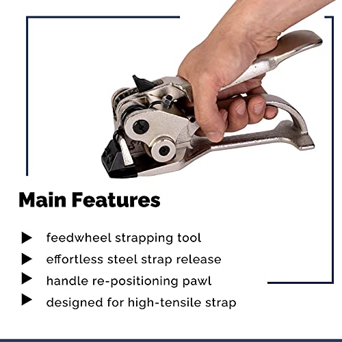 IDL пакување S -246 Deluxe Pusher Tensioner за челик од 3/8 до 3/4 - совршено и за тркалезни и рамни пакувања - алатка за тешки челични ленти