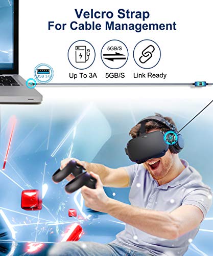 Akoada 20 ft кабел за врска за Oculus Quest 2, линк кабел за потрага 2, пико 4 и компјутер, Steam VR, Long USB 3.0 до USB C кабел, додатоци за