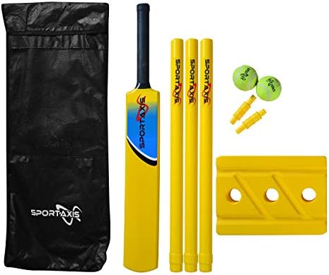 Sportaxis Premium Cricket Cricket Cricket- лилјак, топки, трупци, каули и торба за носење