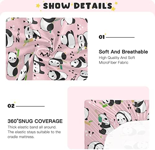 Симпатични панда розови чаршафи за девојчиња за момчиња пакуваат и играат листови преносни мини креветчиња за креветчиња опремени креветчиња