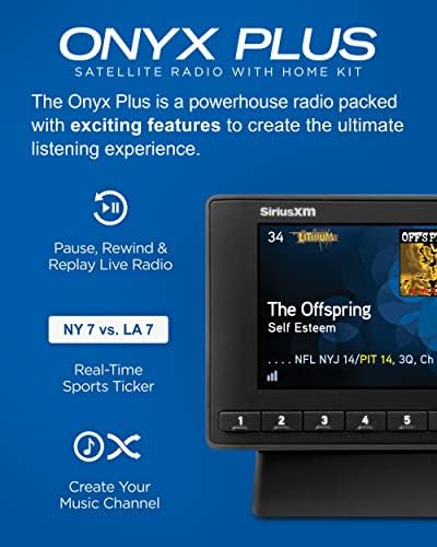 SiriusXM Onyx Plus Satellite Radio Home Kit, Слушајте музика без реклами во живо, вести, спортови и повеќе на домашни стерео или Bluetooth-звучни