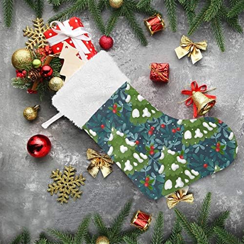 Алаза Божиќни чорапи Зимско дрво Снегот Божиќ и бобинки Класични персонализирани големи декорации за порибување за семејни сезонски празници Декор 1 пакет, 17,7 ''