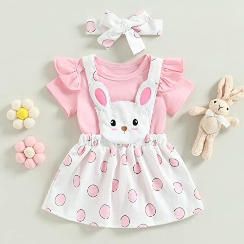 Bonangber новороденче бебе девојче Велигденска облека Краток ракав Romper Bunny Suspender Sustender Здолниште целокупна фустан